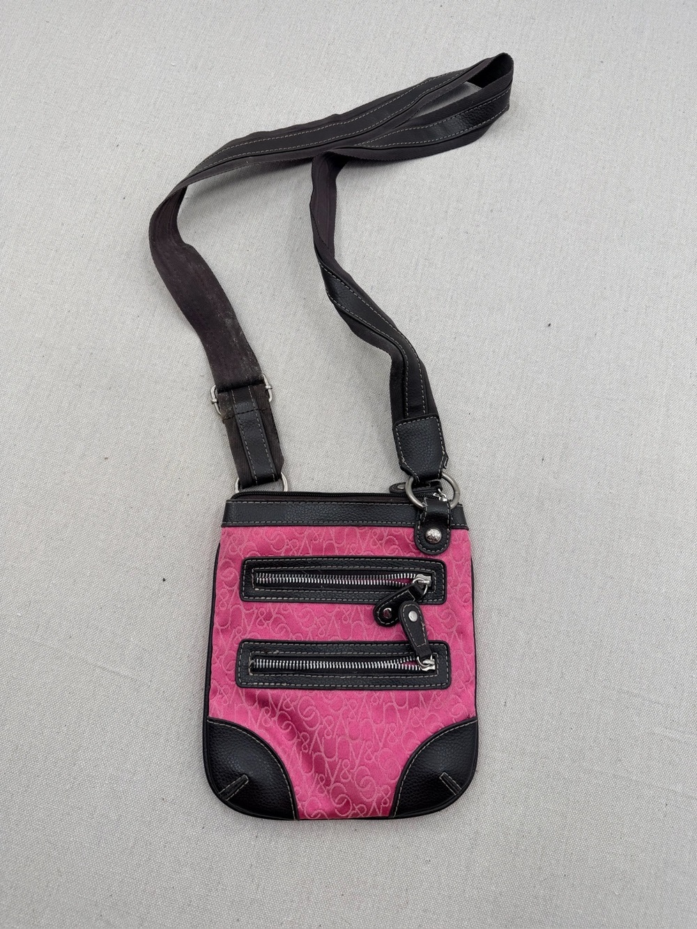 NY & Co. Pink Signature Pattern Crossbody with Black Trim